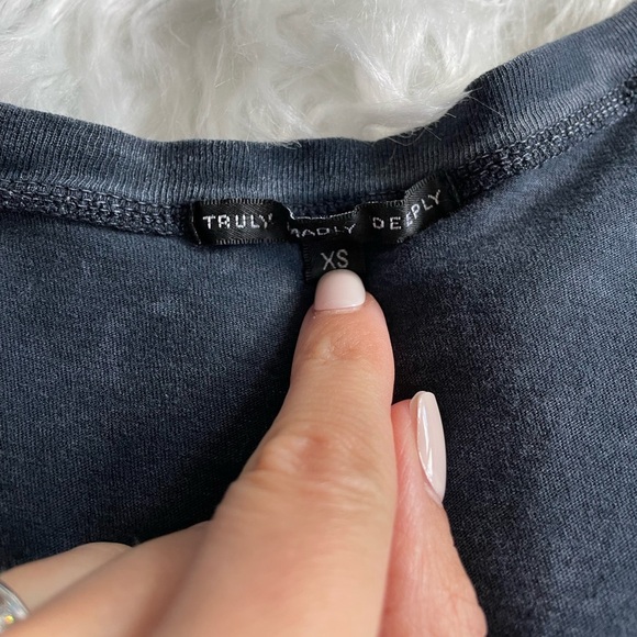 Truly Madly Deeply | XS Women’s Black T-Shirt with White Wash Design and Pocket - Picture 4 of 9